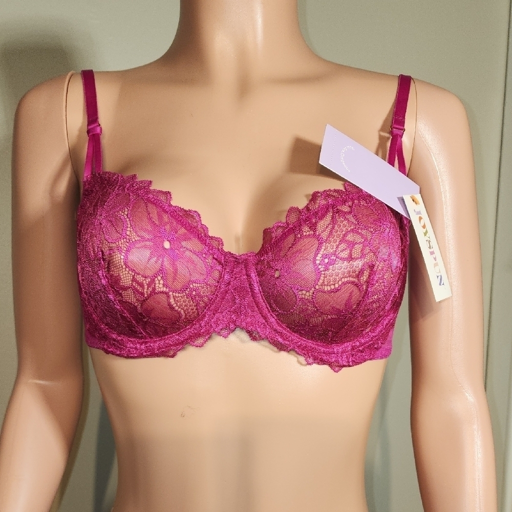 Pink Lace Balconette Bra with Underwire Support